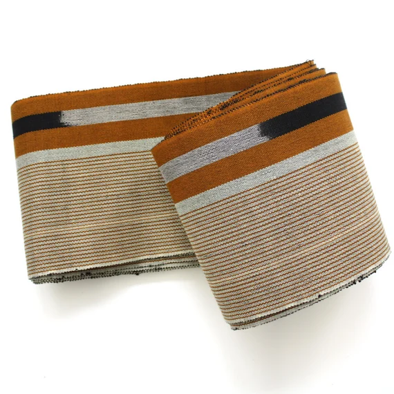 Carton Brown Aso Oke with Bold Gold Stripes