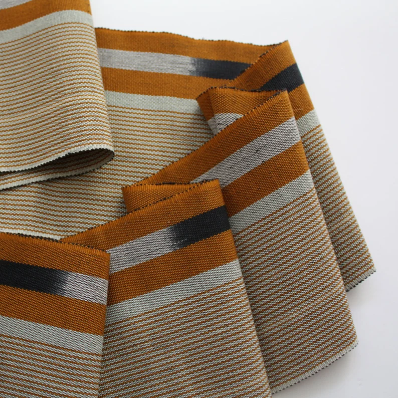 Carton Brown Aso Oke with Bold Gold Stripes