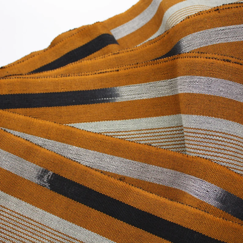 Carton Brown Aso Oke with Bold Gold Stripes