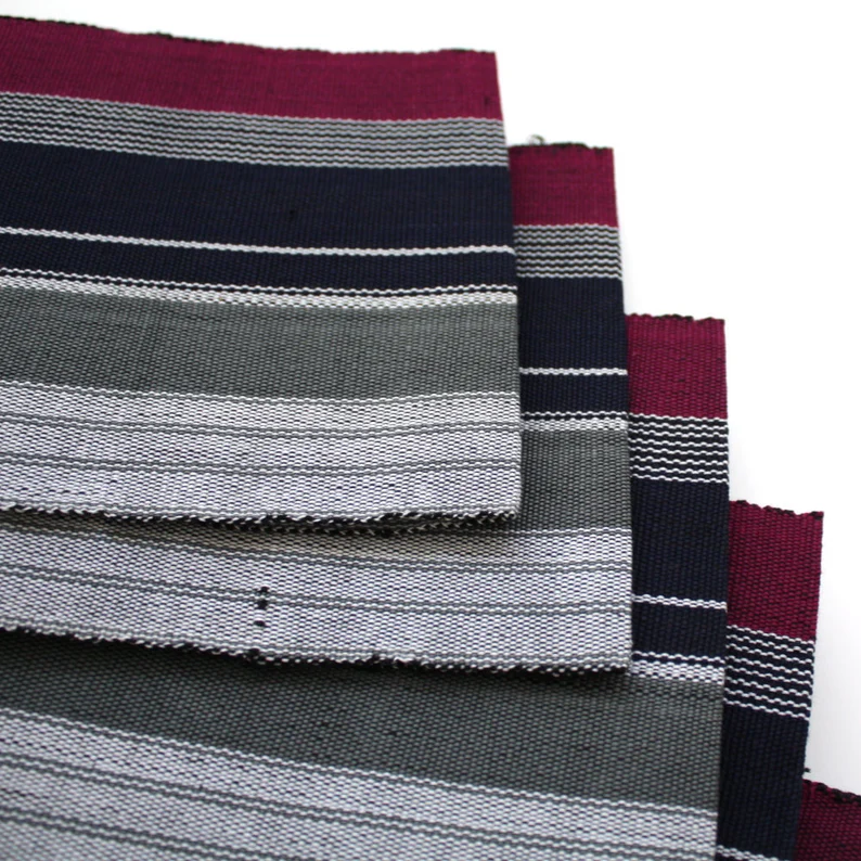 Magenta and Grey Aso Oke, Woven Strip Fabric