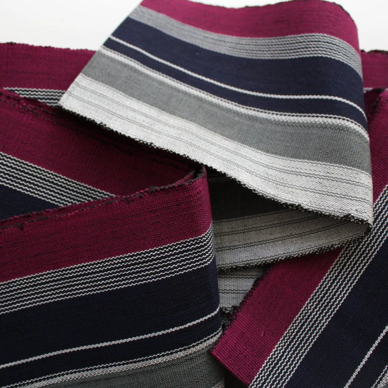 Magenta and Grey Aso Oke, Woven Strip Fabric