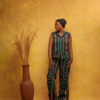 Dark Green with Green Stripes Two Piece Aso Oke